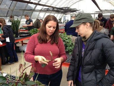 GTS Scholar Mara works with her students in the greenhouse