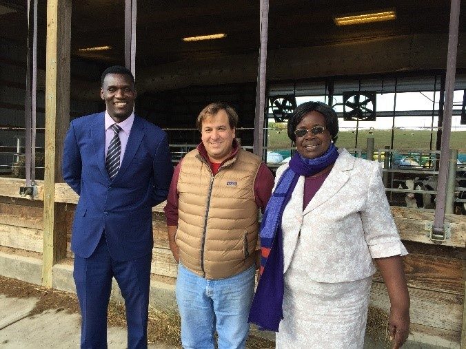 George Ombele (L) and Rose Mwonya of Egerton toured the dairy at Kentland Farm with Gonzalo Ferreira of Dairy Science.